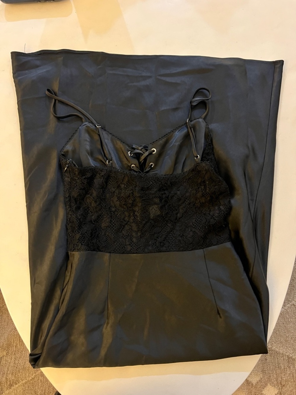 NIA Frank Dress - Black Lace Corset Midi Satin Cami Small $118 - Picture 8 of 9